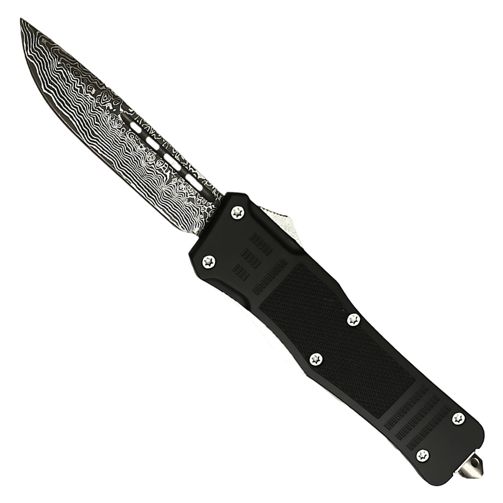 Damascus Contrast Quick-Deploy OTF Knife - Matte Black