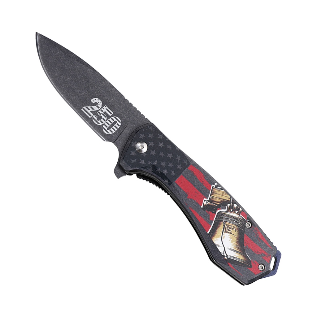 Liberty Bell 250 Patriotic Spring-Assisted Knife - Black Aluminum