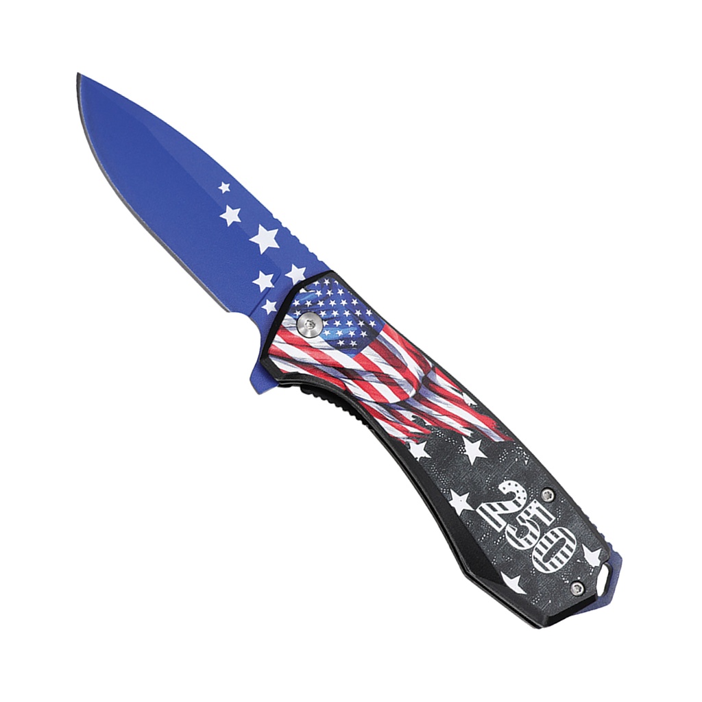 Liberty Flash Spring-Assisted Pocket Knife - Blue USA Flag