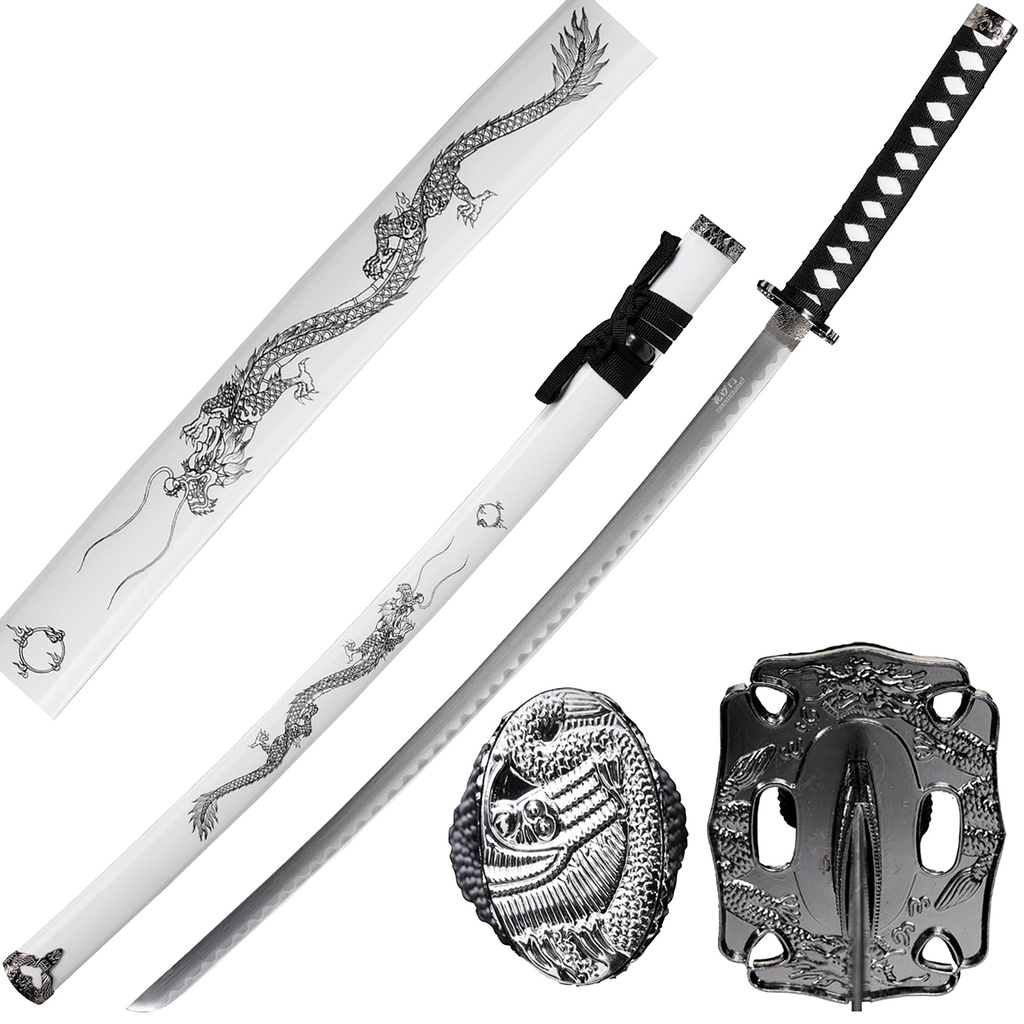 White Dragon Honor Samurai Sword - Black-and-White