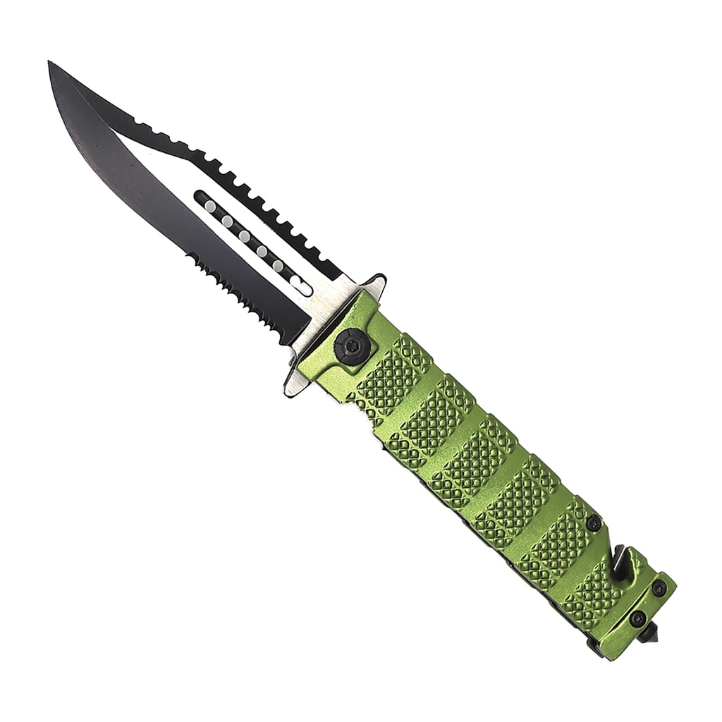 Rescue Signal Rapid-Deploy Assisted Opening Knife - Green Aluminum