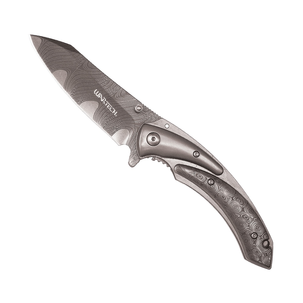 Damascus Echo Dual-Pattern Assisted Opening Knife - Silver Steel