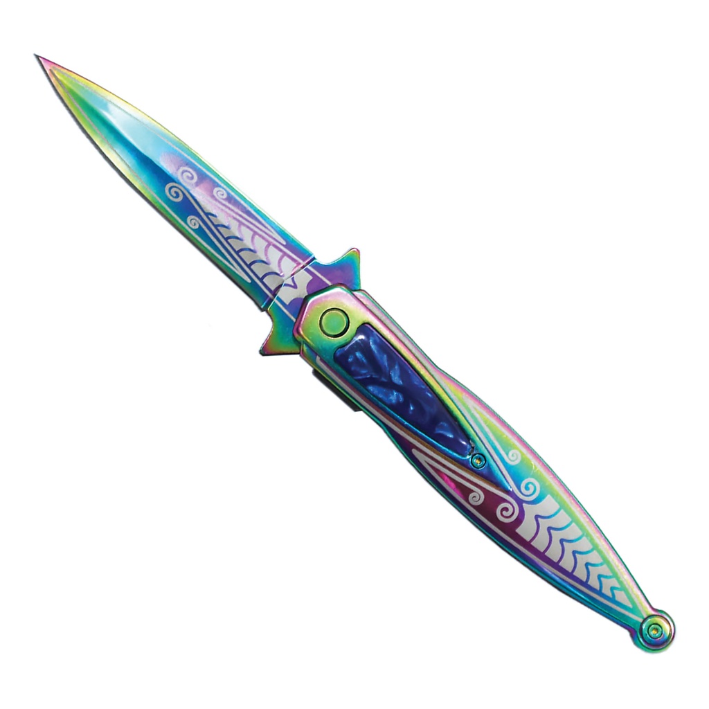 Iridescent Dazzler Assisted Opening Knife - Rainbow Blue Acrylic