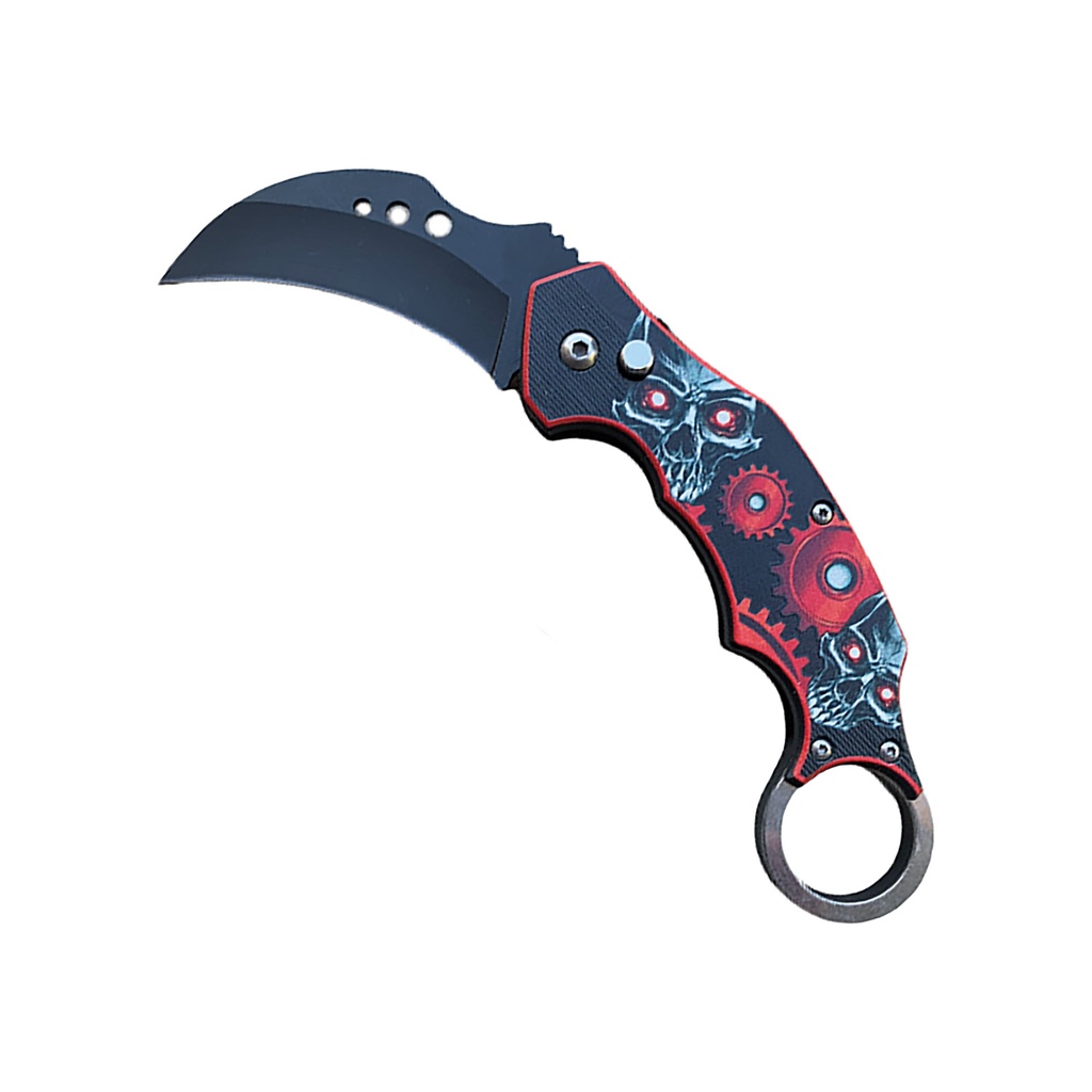 Crimson Reaper Ring Quick‑Deploy Automatic Karambit Knife - Skull Red