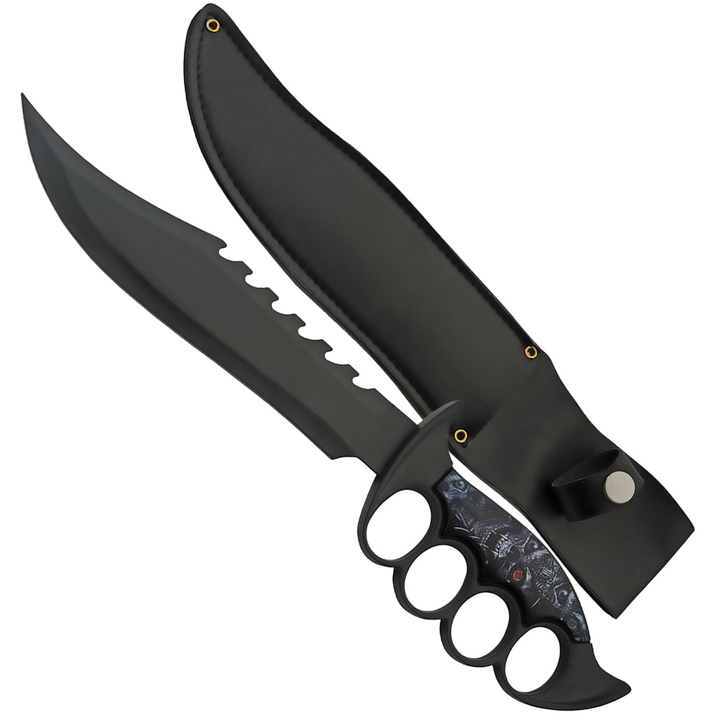 Ghastly Guardian Skull-Grip Fixed Blade Knife - Black Steel