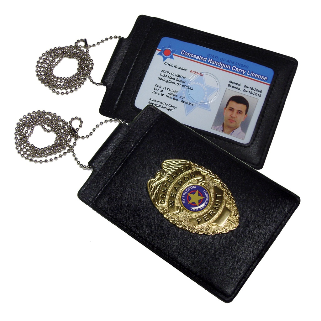 Concealed Authority Badge ID Holder Necklace - Black Leather