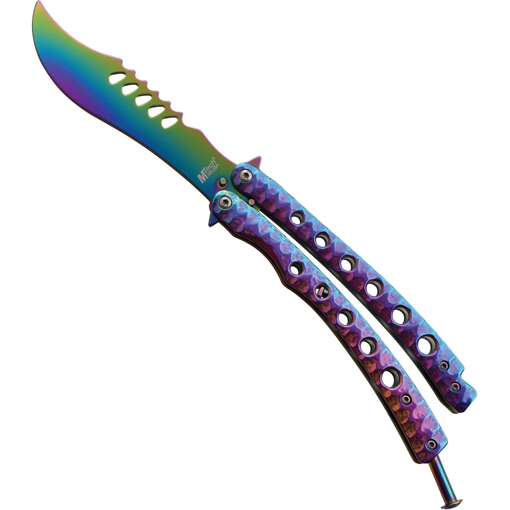 Iridescent Flow Training Butterfly Knife - Rainbow Steel