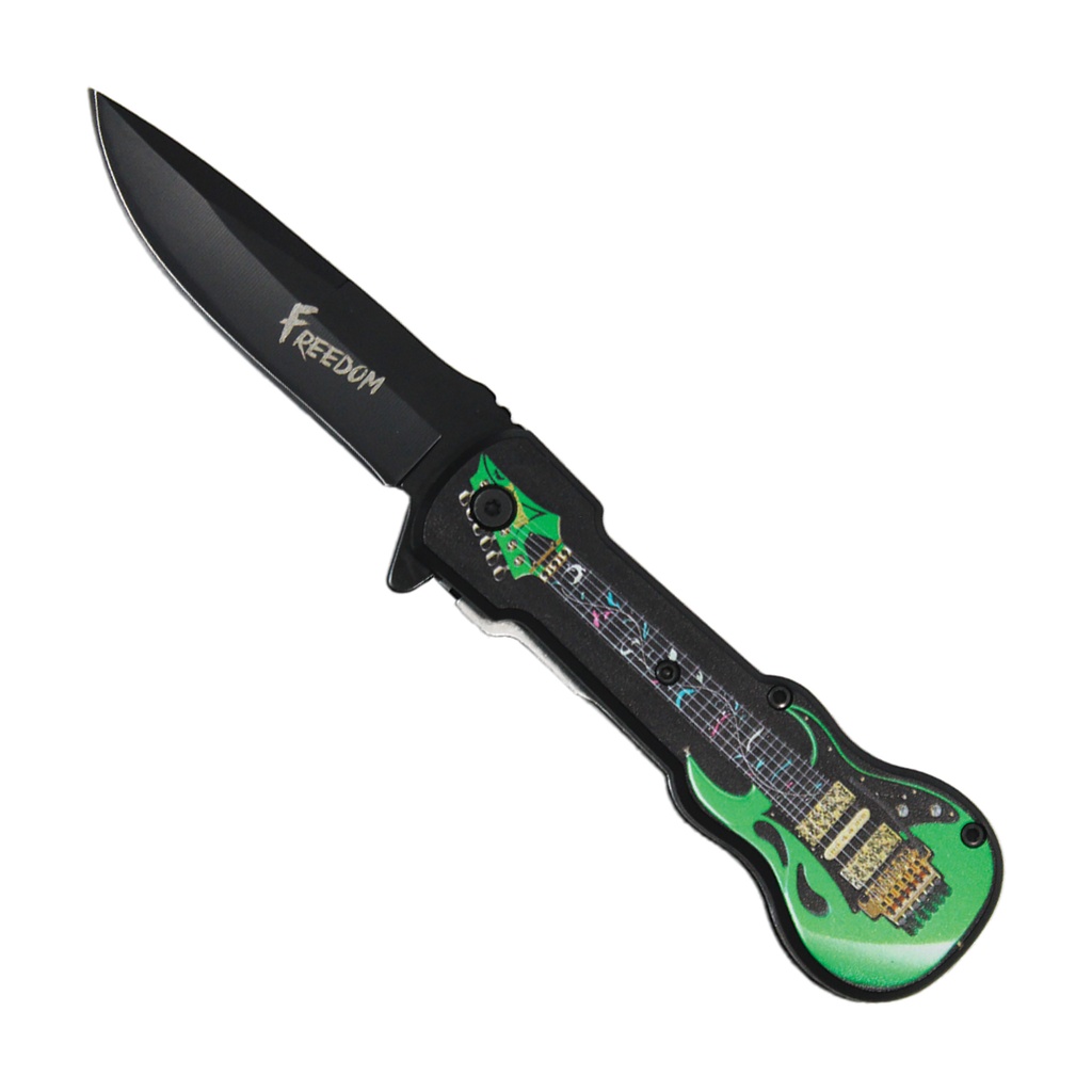 Stage-Riff Freedom Assisted Opening Knife - Green Guitar