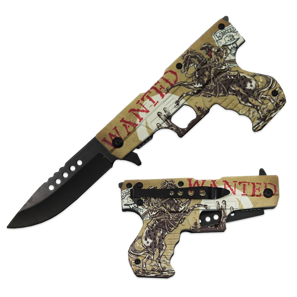 Outlaw Wanted Gun-Handle Assist-Open Folding Knife