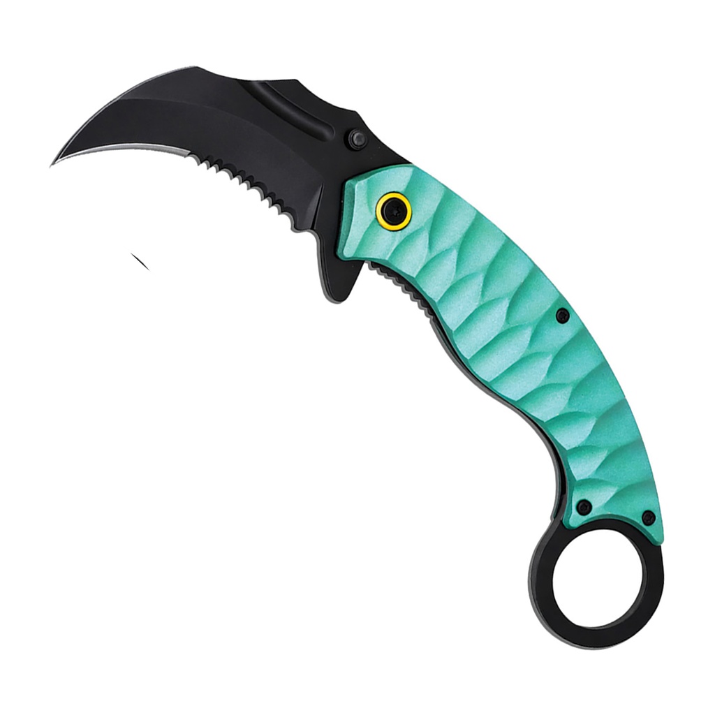 Tidal Claw Quick-Deploy Karambit Spring Assisted Knife - Teal Aluminum