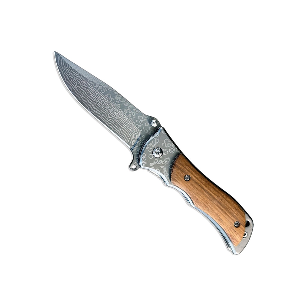 Damascus Drift Quick-Deploy Spring Assisted Knife - White Wood