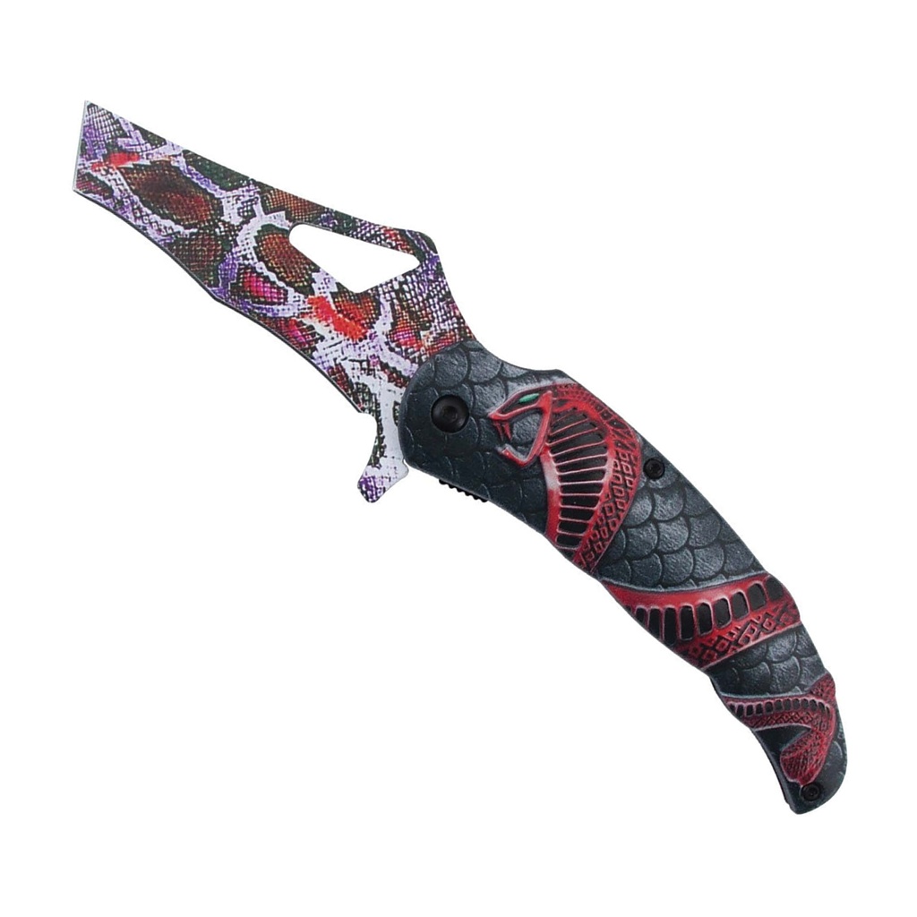 Venom Snap Cobra-Themed Assisted Folding Knife - Red Snake Print