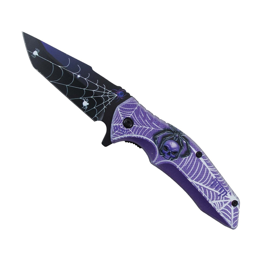 Night Web Gothic Assist-Open Folding Knife - Purple Spider