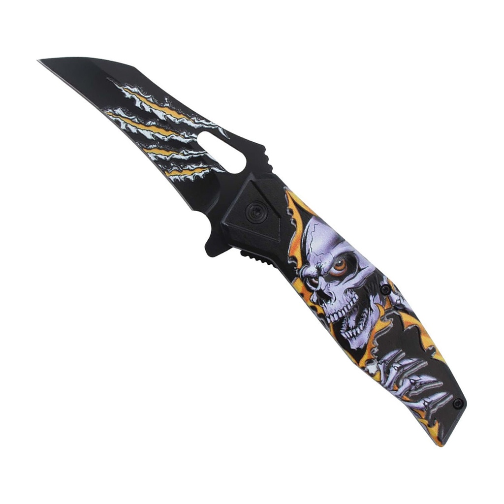 Reaper Slash Assist-Open Folding Knife - Yellow Skull