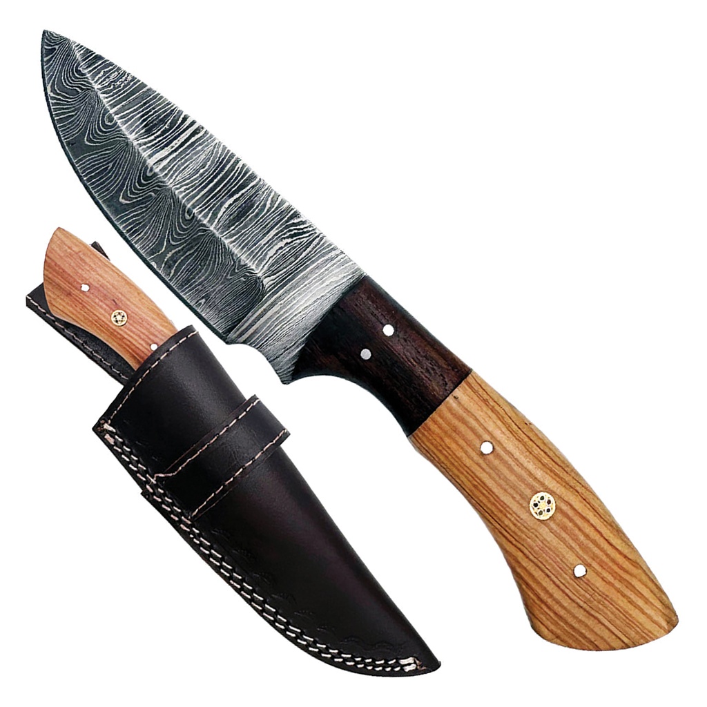 SAMPLE -Forgegrain Damascus Full-Tang Hunting Knife - Mixed Wood