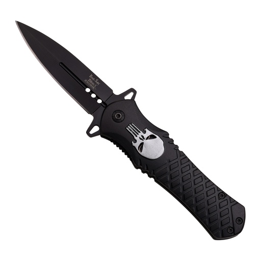 Outlaw Skull Quick-Deploy Spring Assisted Knife - Matte Black