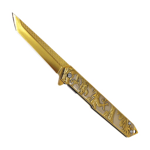 Golden Dragon Quick-Strike Spring Assisted Knife - Gold Blade