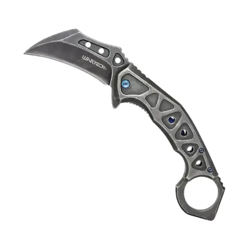 Azure Glide Ring-Control Assisted Karambit Knife - Stonewash Blue