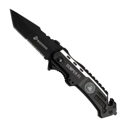 First-In Leatherneck Assisted Opening Rescue Knife - Black Aluminum
