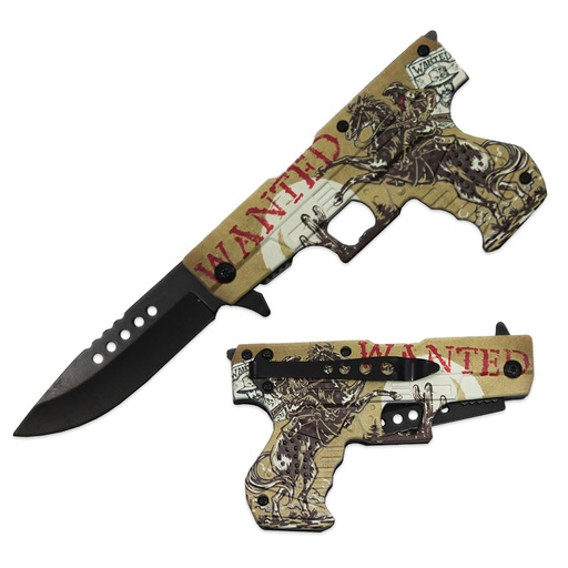 Wanted Outlaw Western-Style Assisted Folding Knife - Tan Aluminum