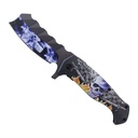 Flaming Skull Riot Assist-Open Folding Knife - Purple